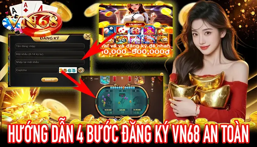 Hình minh họa 4 bước đăng ký VN68 nhận thưởng 68K